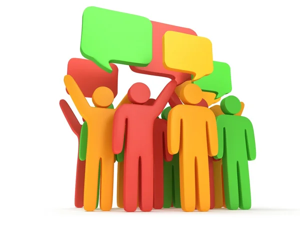 Group of stylized colored people with chat bubbles — Stock Photo, Image