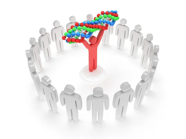 White people around red man with DNA chain. 3D. — Stock Photo, Image