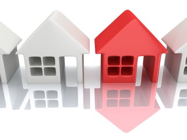 sıra evler yansıması ile. 3D render.