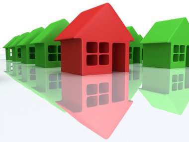 yeşil evleri ve kırmızı olan. 3D render.