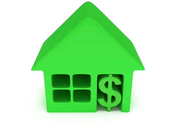 Casa verde y dólar en blanco. 3d renderizar . —  Fotos de Stock