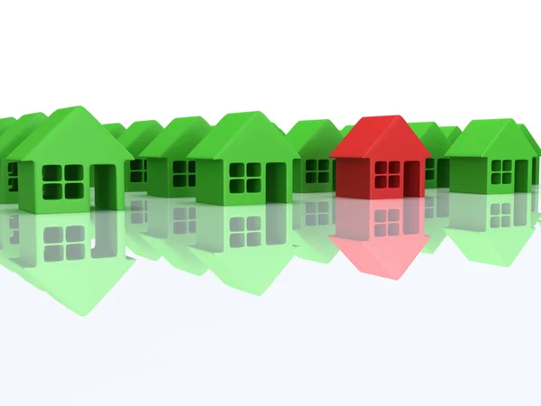 Πράσινα σπίτια και κόκκινη. 3D καθιστούν. — Φωτογραφία Αρχείου