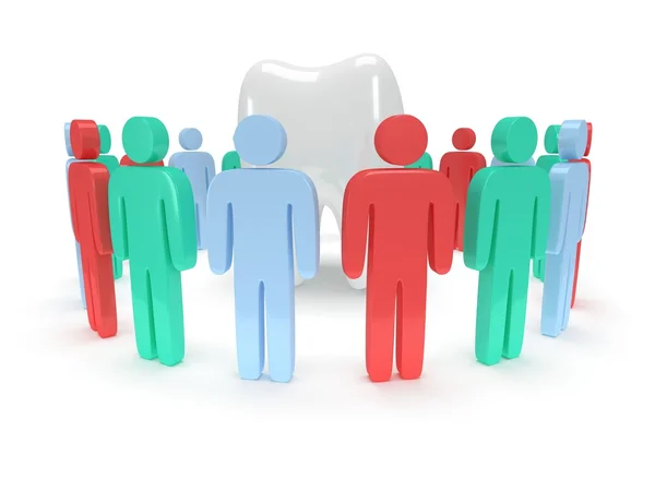 Farbige Menschen um Zahn herum. 3D-Darstellung. — Stockfoto