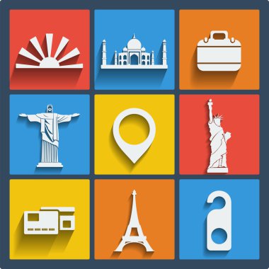 9 seyahat web ve mobil simgeler kümesi. vektör.