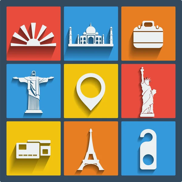 Set of 9 travel web and mobile icons. Vector. — Stock Vector