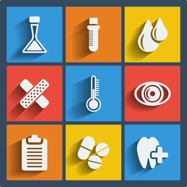 Conjunto de 9 iconos web y móviles médicos. Vector . — Vector de stock