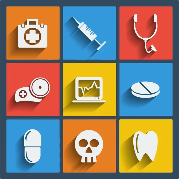 Conjunto de 9 iconos web y móviles médicos. Vector . — Vector de stock