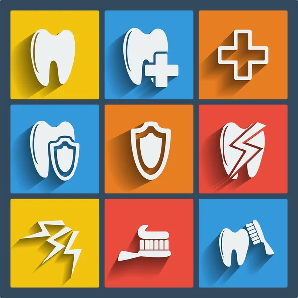 Conjunto de 9 iconos web y móviles dentales. Vector . — Vector de stock