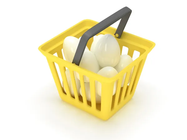 Ovos brancos no cesto de compras. 3D . — Fotografia de Stock