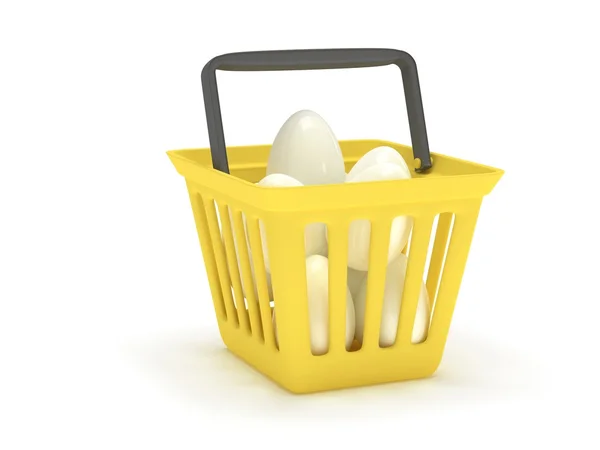 Weiße Eier im Warenkorb. 3d. — Stockfoto
