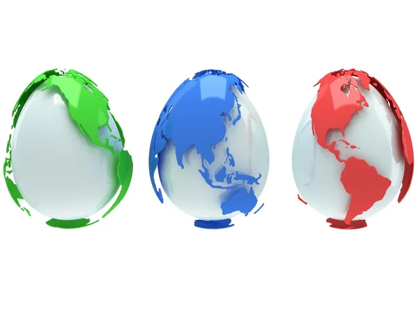 Aarde planeet globes zoals eieren. 3D render. — Stockfoto
