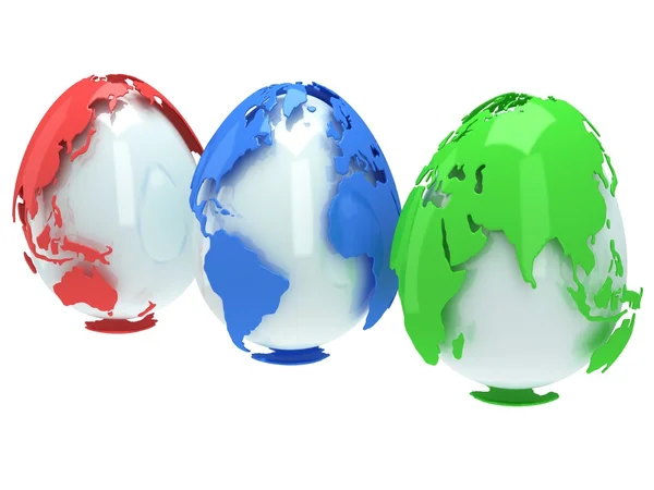 Aarde planeet globes zoals eieren. 3D render. — Stockfoto