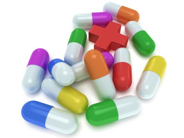 3d tıbbi çapraz ve soluk bir hap