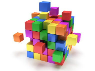 küp blok. kavram montaj. üzerine beyaz.