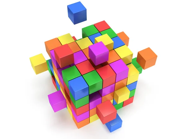 큐브 블록입니다. 개념을 조립. 화이트에. — 스톡 사진