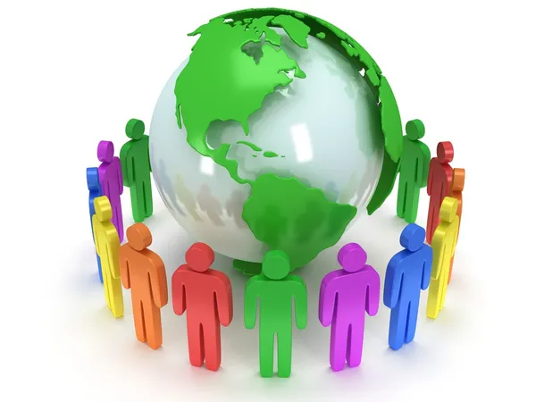 Earth planet globe and people. 3D render. — Stock Photo, Image