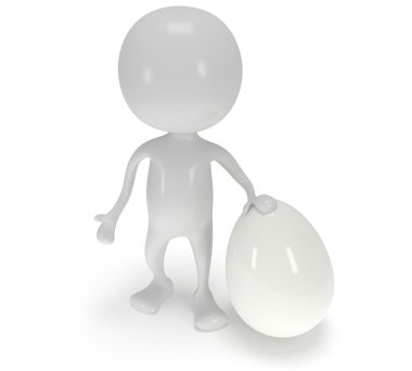 3d beyaz adam beyaz yumurta yanında ayakta