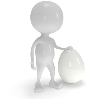 3d beyaz adam beyaz yumurta yanında ayakta