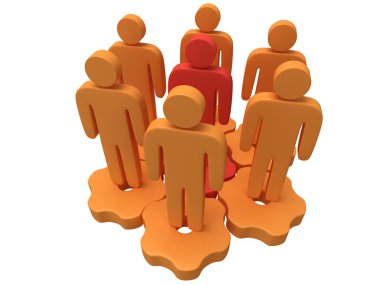 ekip çalışması. stilize kişilik grup vites üzerinde durmak.