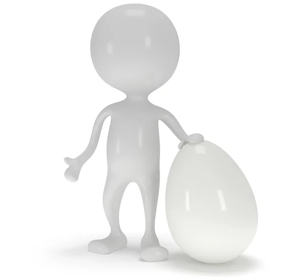 3d white man standing next to a white egg — Stock Photo, Image