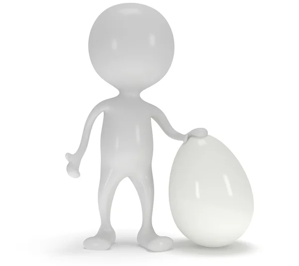 3d homem branco de pé ao lado de um ovo branco — Fotografia de Stock