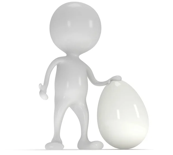 3D-witte man die naast een witte ei — Stockfoto