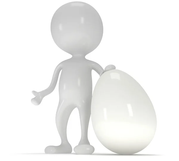 3d white man standing next to a white egg — Stock Photo, Image