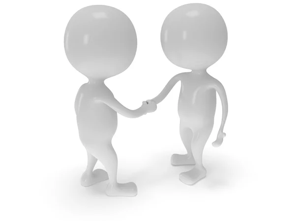 3d two white people shake hands. — Stock Photo, Image