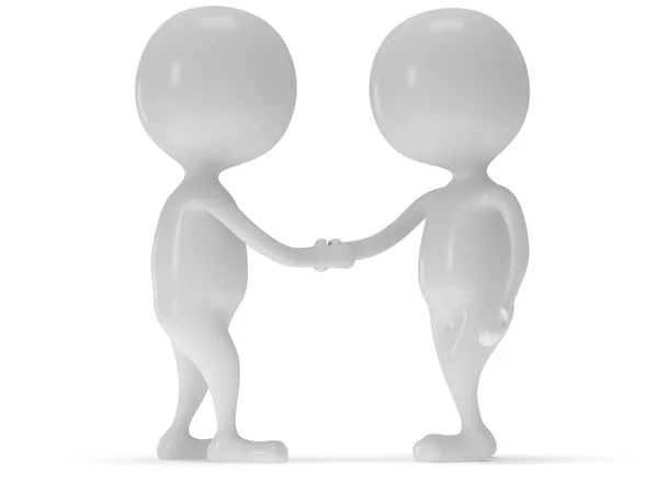 3d two white people shake hands. — Stock Photo, Image