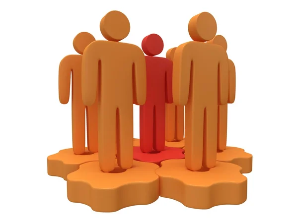 Teamwork. Group of stylized people stand on gears. — Stock Photo, Image