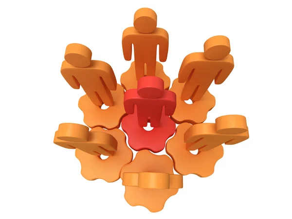 Teamwork. Group of stylized people stand on gears. — Stock Photo, Image