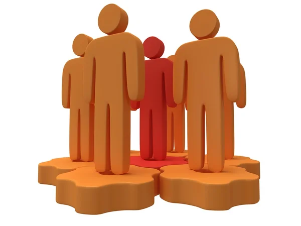 Teamwork. Group of stylized people stand on gears. — Stock Photo, Image