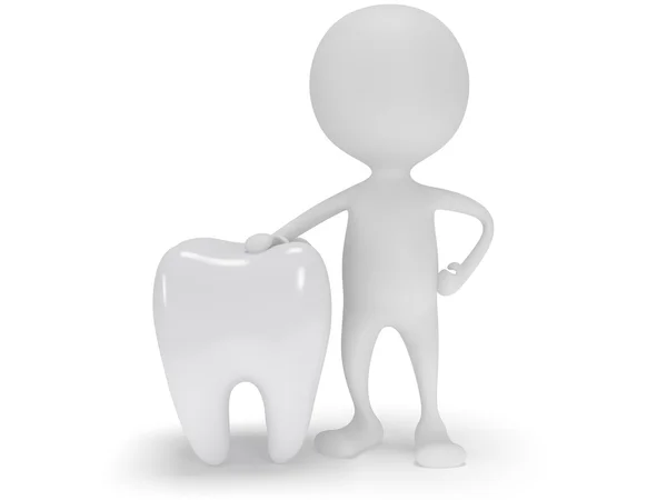 3D vit man står nästa tand — Stockfoto