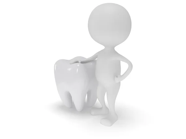 3d white man standing next to tooth — Stock Photo, Image