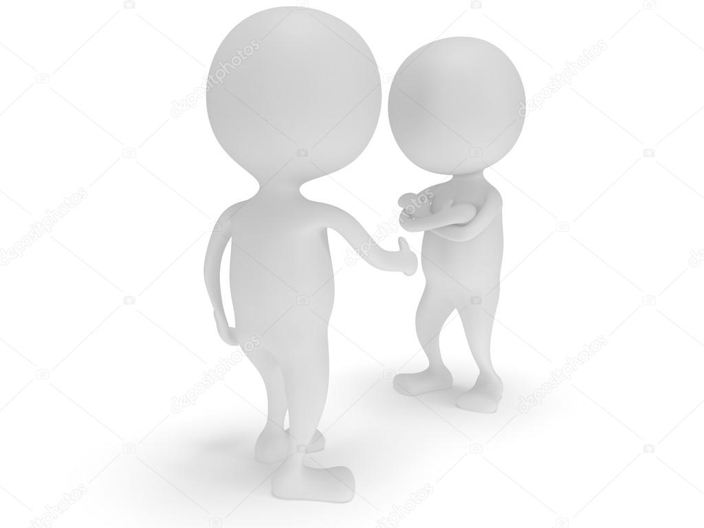 3d two white people do not shake hands.