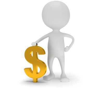 Altın dolar işareti olan 3D beyaz adam stand