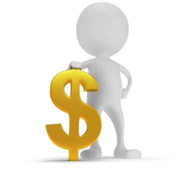 Altın dolar işareti olan 3D beyaz adam stand