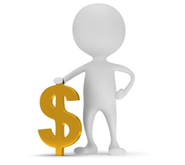 Altın dolar işareti olan 3D beyaz adam stand