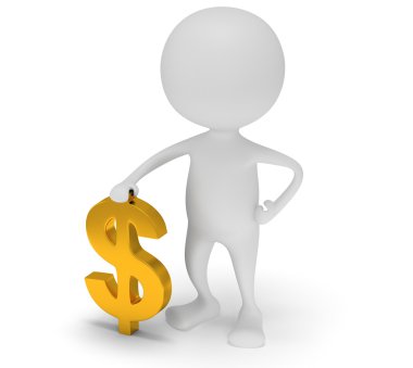 Altın dolar işareti olan 3D beyaz adam stand