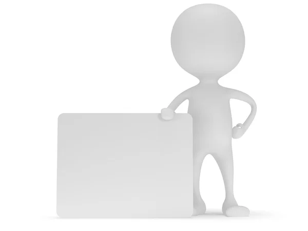 3d white man stand with blank white board. — Stock Photo, Image