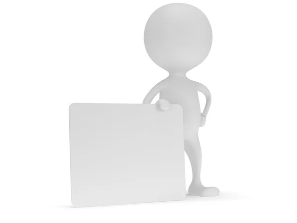 3d white man stand with blank white board. — Stock Photo, Image