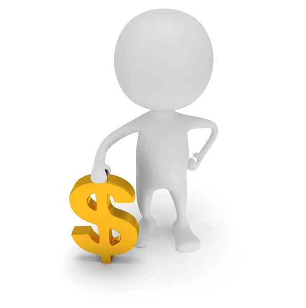 3d white man stand with golden dollar sign — Stock Photo, Image