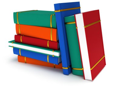 beyaz zemin üzerinde kitap yığını. 3D render