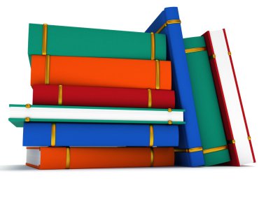 beyaz zemin üzerinde kitap yığını. 3D render