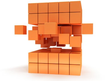 küp blok. kavram montaj. üzerine beyaz.