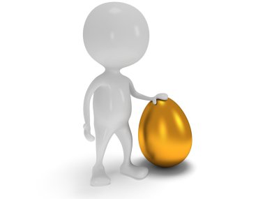 3d beyaz adam altın yumurta yanında ayakta