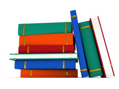 beyaz zemin üzerinde kitap yığını. 3D render