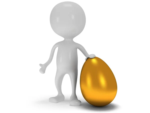 3d white man standing next to gold egg — Stock Photo, Image