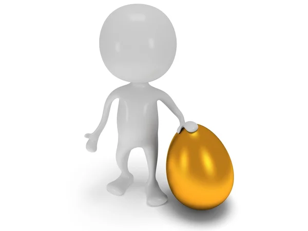 3d white man standing next to gold egg — Stock Photo, Image