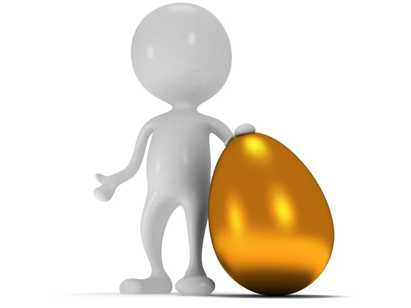 3d white man standing next to gold egg — Stock Photo, Image